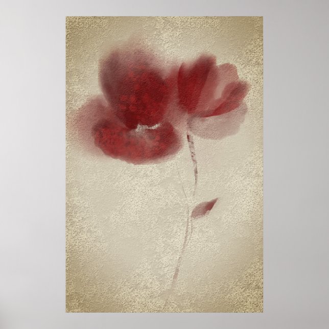 Rustic Chic Abstract Burgundgy Twin Poppies Flower Poster (Front)