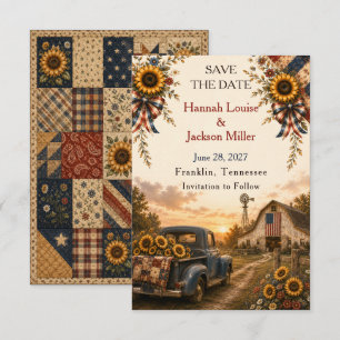 Rustic Chic Americana Barn Wedding with sunflowers RSVP Card