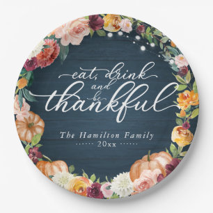 Rustic Chic Autumn Flowers Thanksgiving Dinner Paper Plate