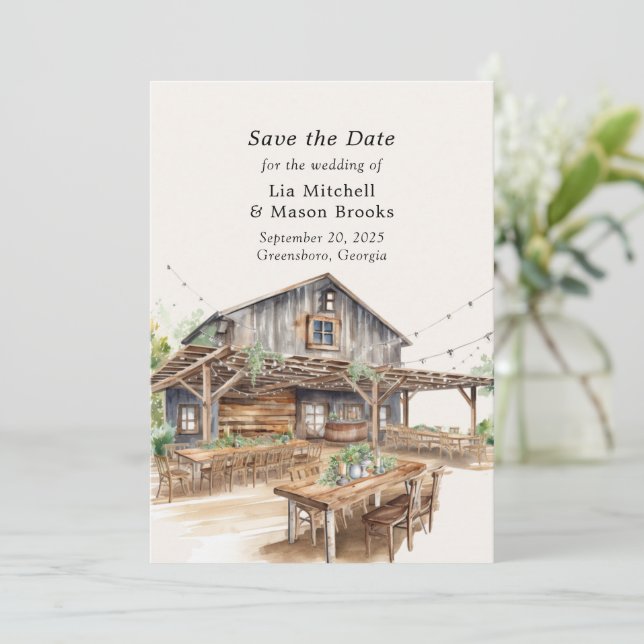 Rustic Chic Barn Wedding Save the Dates Invitation (Standing Front)