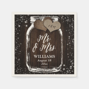 Rustic Chic Barn Wood Mason Jar Mr. & Mrs. Wedding Napkin