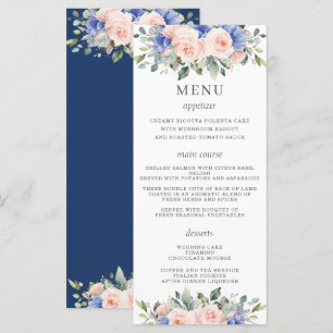 Rustic Chic Blush Blue Floral Flowers Wedding Menu