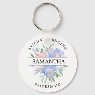 Rustic Chic Blush Pink Blue Floral Personalised Key Ring