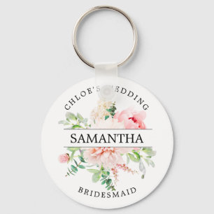 Rustic Chic Blush Pink Peony Floral Personalised Key Ring