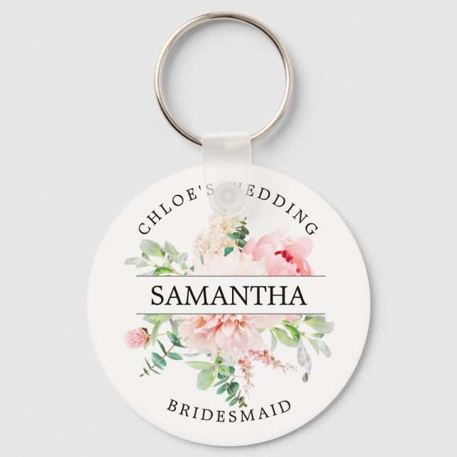 Rustic Chic Blush Pink Peony Floral Personalised Key Ring (Front)