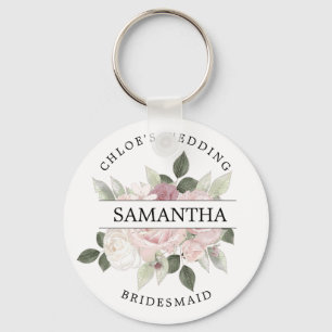 Rustic Chic Blush Pink Rose Floral Personalised Key Ring