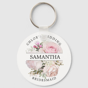 Rustic Chic Blush Pink Rose Floral Personalised Key Ring