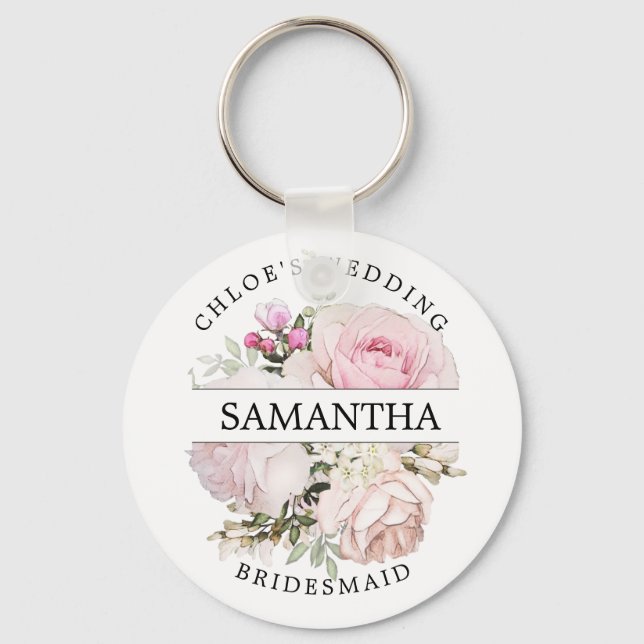 Rustic Chic Blush Pink Rose Floral Personalised Key Ring (Front)