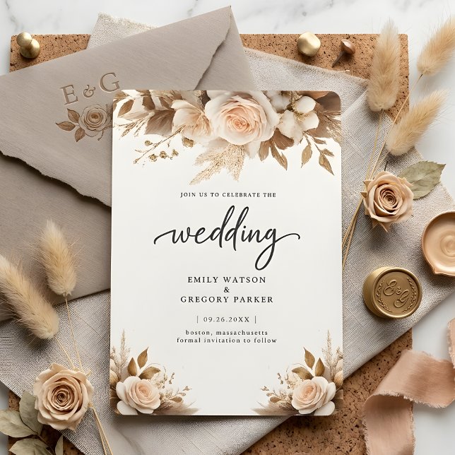 Rustic Chic Boho Blush Floral Wedding Invitation (Creator Uploaded)