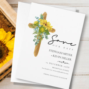 Rustic Chic Boho Sunflower Cross Wedding Save The Date