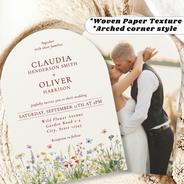 Rustic Chic Boho Wildflowers and Photo Wedding Invitation (Creator Uploaded)