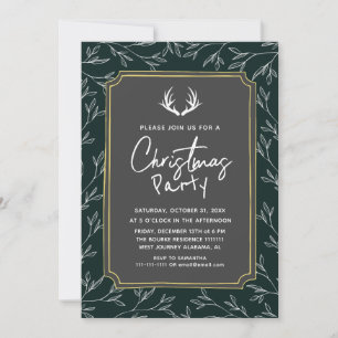 Rustic Chic Botanical Antler Christmas Party Invitation