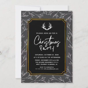 Rustic Chic Botanical Antler Christmas Party Invitation
