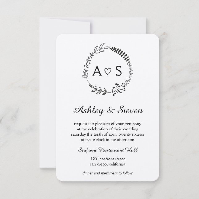 Rustic chic bothanical wedding invitation kraft (Front)