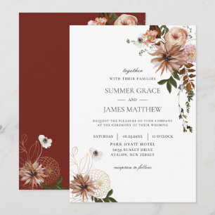 Rustic Chic Brown Cream Blush Ivory Fall Wedding Invitation