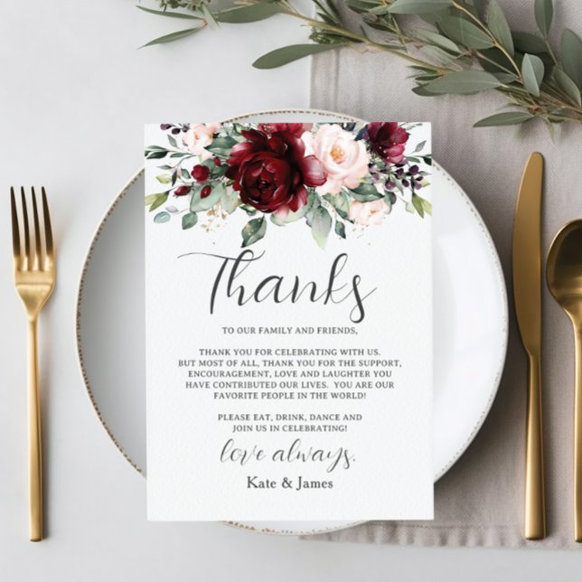 Rustic Chic Burgundy Blush Floral QR Share Photos Thank You Card (Creator Uploaded)