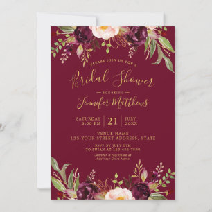 Rustic Chic Burgundy Floral Bridal Shower Invitation