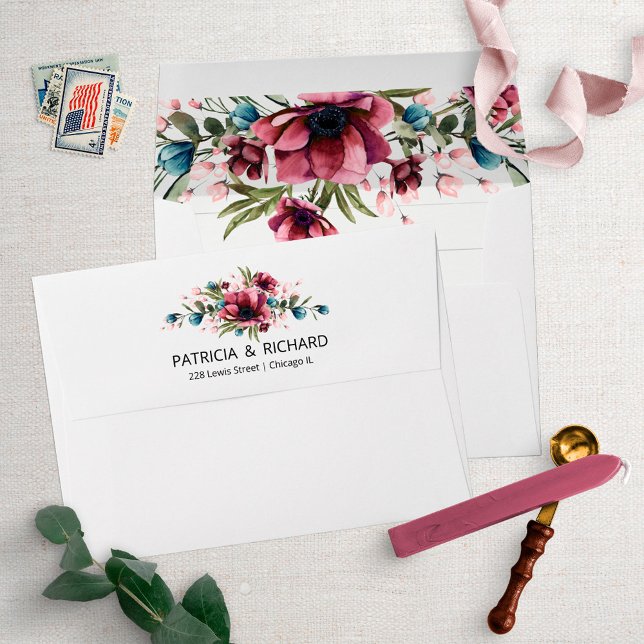 Rustic Chic Burgundy Floral Wedding Invitation Env Envelope (Creator Uploaded)