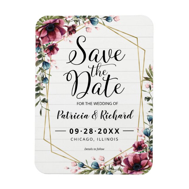 Rustic Chic Burgundy Floral Wedding Save The Date  Magnet (Vertical)