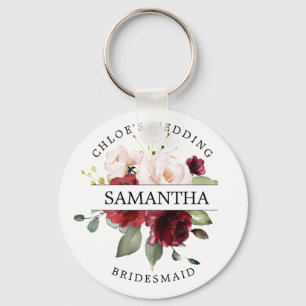 Rustic Chic Burgundy Red Blush Pink Personalised Key Ring