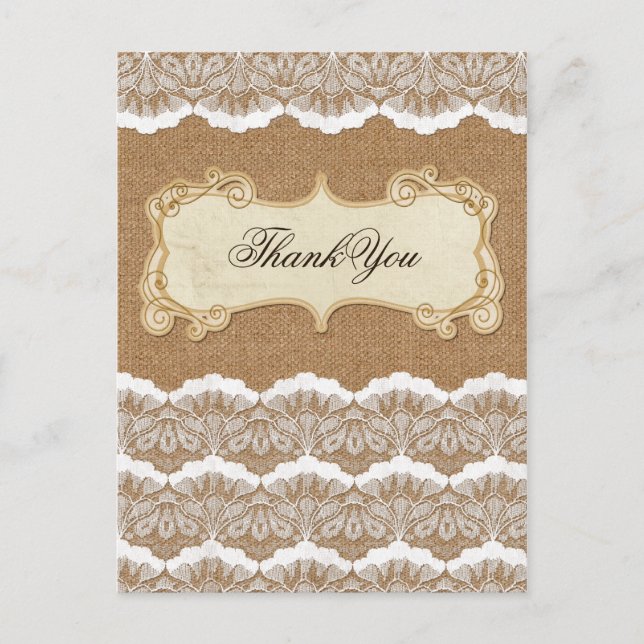 Rustic Chic burlap and lace country wedding Postcard (Front)