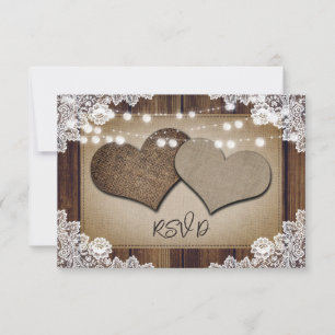 Rustic Chic Burlap Hearts Wedding RSVP Meal Choice Card