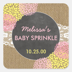 Rustic Chic burlap pink yellow baby sprinkle Square Sticker