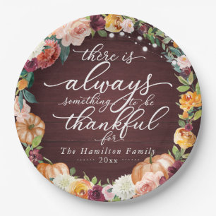 Rustic Chic Calligraphy Floral Thanksgiving Dinner Paper Plate