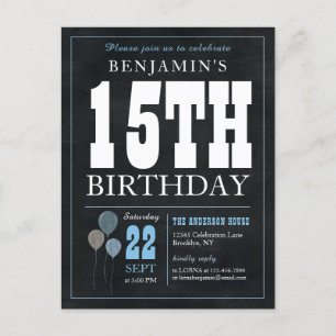 Rustic Chic Chalkboard Blue Balloon 15th Birthday  Postcard