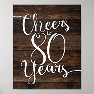 Rustic Chic CHEERS TO 80 YEARS Sign Print