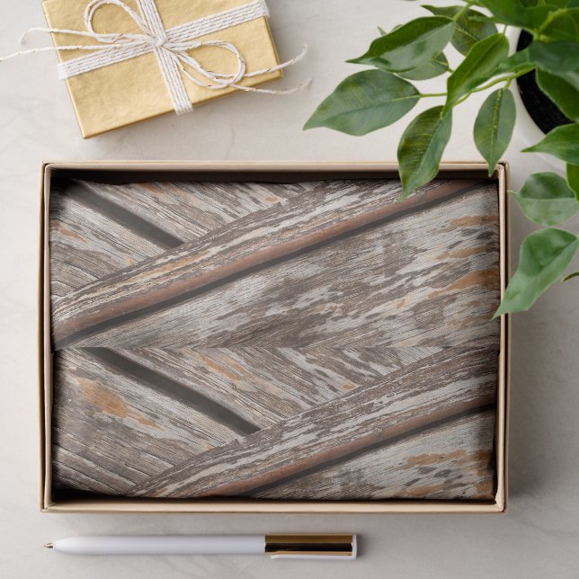 Rustic Chic Chevron Geometric Wood Texture Tissue Paper (Gift)