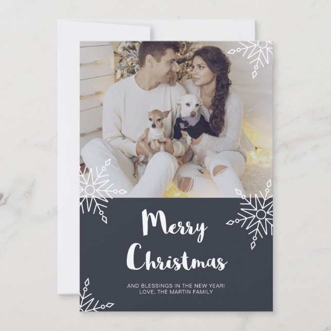 Rustic Chic Christmas Snowflakes with Photo Holiday Card (Front)