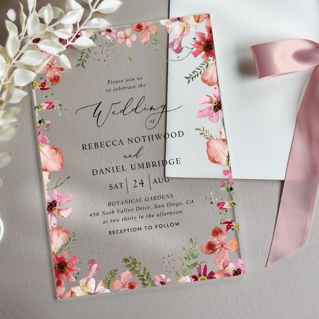 Rustic Chic Dusty Floral Wedding Acrylic Invitations (Creator Uploaded)