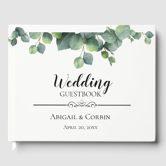 Rustic Chic Eucalyptus Bouquet Wedding Guest Book (Front)