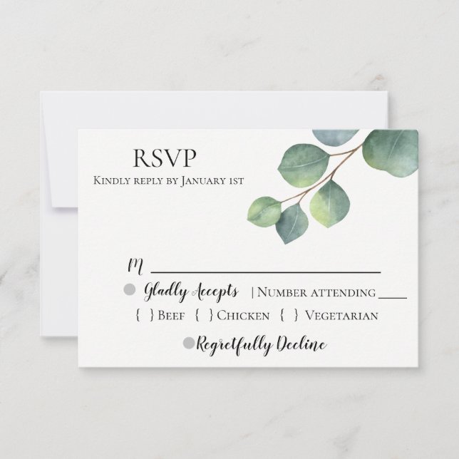 Rustic Chic Eucalyptus Wedding RSVP (Front)