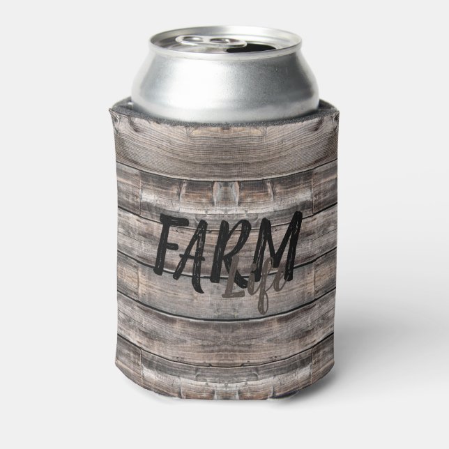 rustic chic FARM LIFE in script Can Cooler (Can Back)
