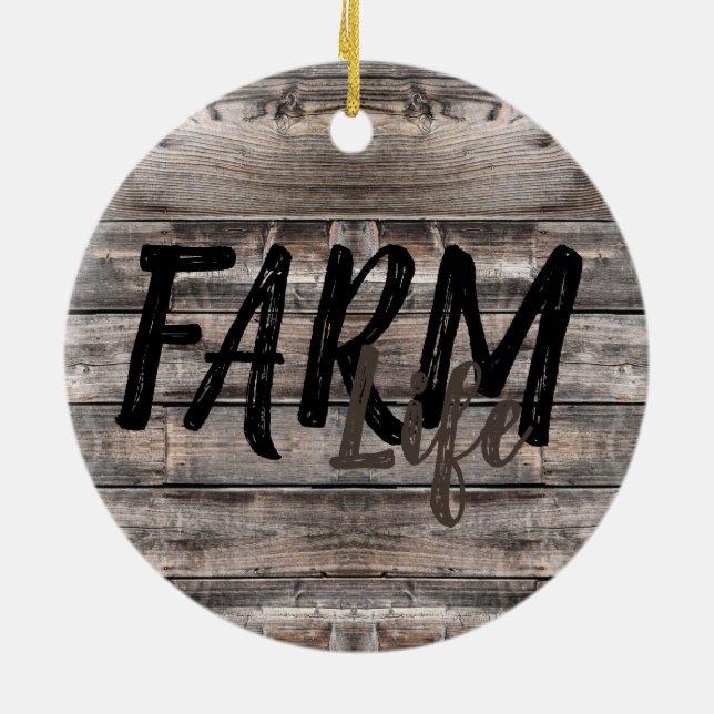 rustic chic FARM LIFE in script Ceramic Tree Decoration (Back)