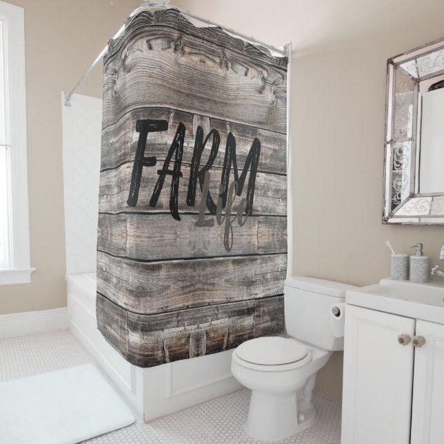 rustic chic FARM LIFE in script Shower Curtain (In Situ)