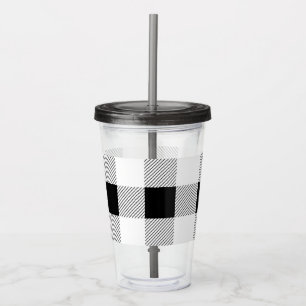 rustic chic farmhouse black  white buffalo plaid acrylic tumbler