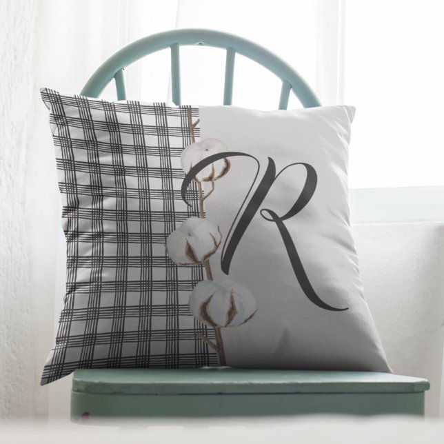 Rustic Chic Farmhouse Style monogrammed pillow (Farmhouse Kitchen Cushion)