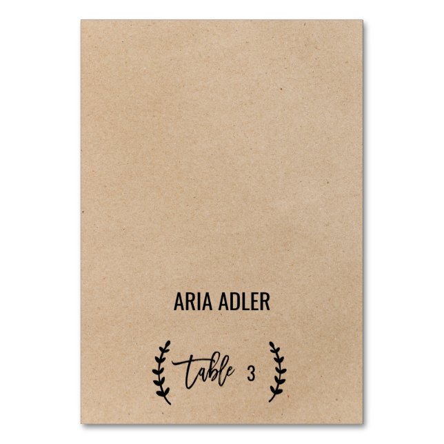 Rustic Chic Faux Kraft Wedding Escort Place Cards (Front)