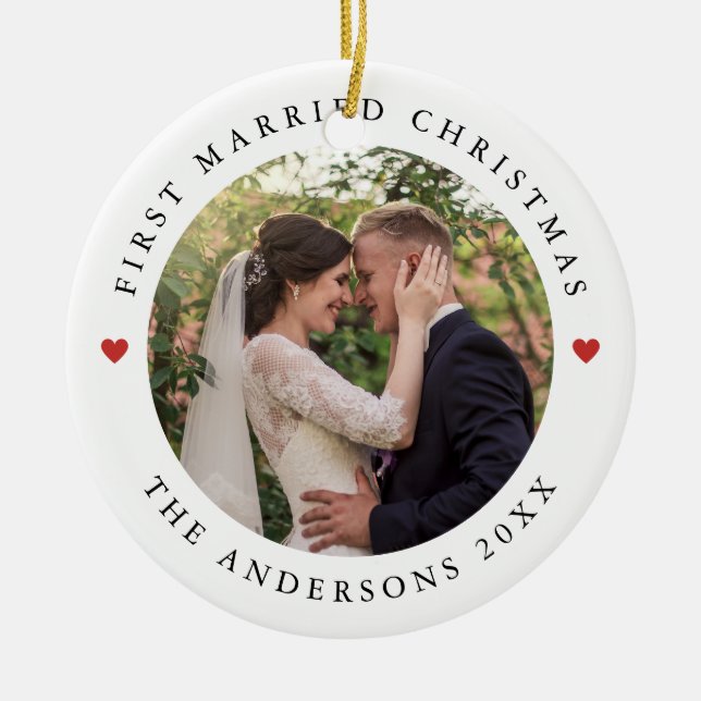 Rustic Chic | First Married Christmas with Photo Ceramic Tree Decoration (Front)