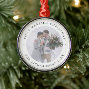 Rustic Chic   First Married Christmas with Photo Metal Tree Decoration