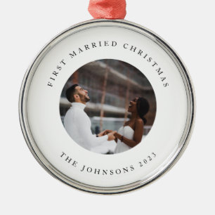 Rustic Chic First Married Christmas with Photo Metal Tree Decoration