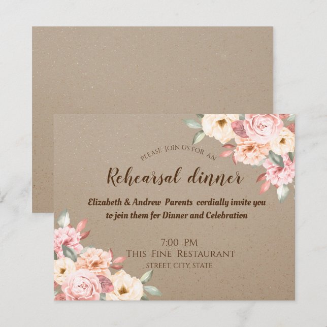 Rustic Chic Floral  Rehearsal Dinner Invitation (Front/Back)