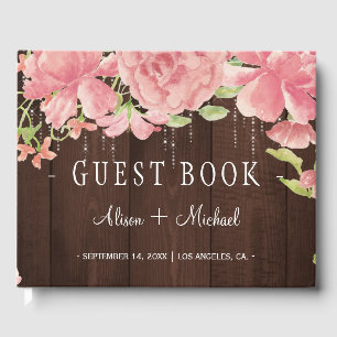 Rustic chic floral string lights wedding guest book