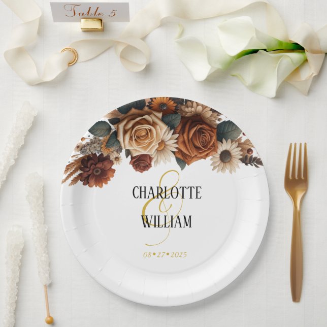 Rustic Chic Floral Wedding Paper Plate (Wedding)