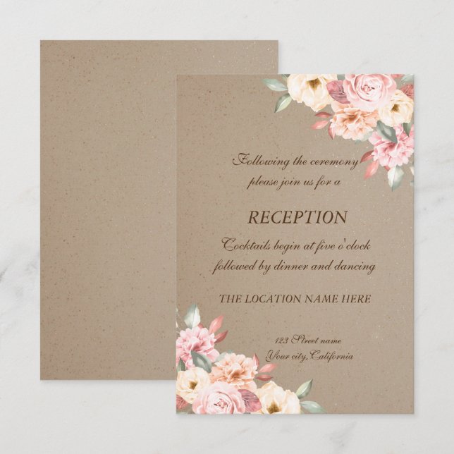 Rustic Chic Floral Wedding Reception Invitation (Front/Back)