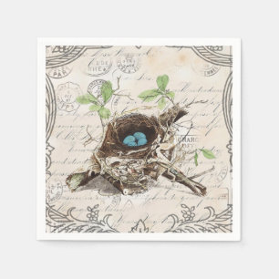rustic chic french country botanical bird nest napkin