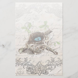 rustic chic french country botanical bird nest stationery